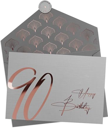 Joli Coon Premium Geburtstagskarte 90 mit Kuvert und echtem Wachssiegel | 350g strukturiertes Designerpapier, Roségoldveredelung, für persönliche Geburtstagswünsche