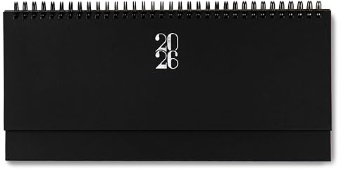 Calendario de Sobremesa 2026 – Planificador Semanal 30 x 10,5 cm, formato horizontal (semana vista), encuadernación espiral metálica, soporte rígido tipo caballete, multilingüe – TEKSHOPPING (NEGRO)