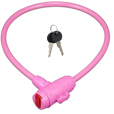 Relaxdays Fahrradschloss Kinder, 2 Schlüssel, 70 cm lang, Kinderschloss für Fahrrad & Roller, Kinderfahrradschloss, pink
