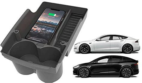 Car Wireless Charger,For Te-sla Model S/X 2016-2019 Center Console Organizer mobile phone Charging board Tray/Cup Holder Storage Box Can charge and store various small things for All QI smartphones