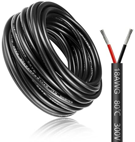 5 Meter 18AWG 2x0,75mm² Elektrischer Draht, 2 Adrig Kabel 5V/12V/24V Stromkabel Verzinntes Kupferkabel，Flexibel und Weich Niedrige Impedanz Hohe Temperaturbeständigkeit Verlängerungskabel