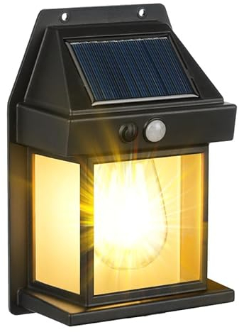 flintronic 1 Pack Solar Wall Lights Outdoor Garden, Solar Security Lights Outdoor with PIR Motion Sensor, Solar Vintage Wall Lanterns with IP65 Waterproof, for Wall Patio Fence Yard Front-Black