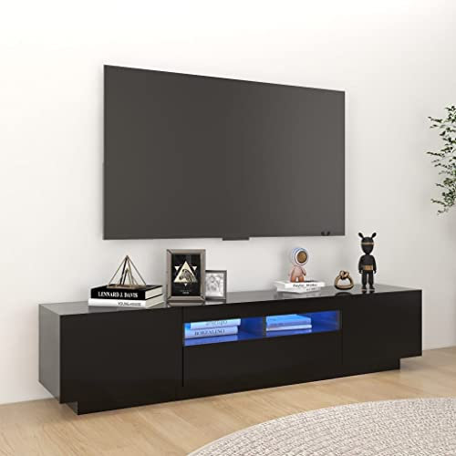 Canditree Meuble TV Moderne avec Lumières LED Banc TV Support de Télé avec Espace de Rangement 180 cm (Noir)