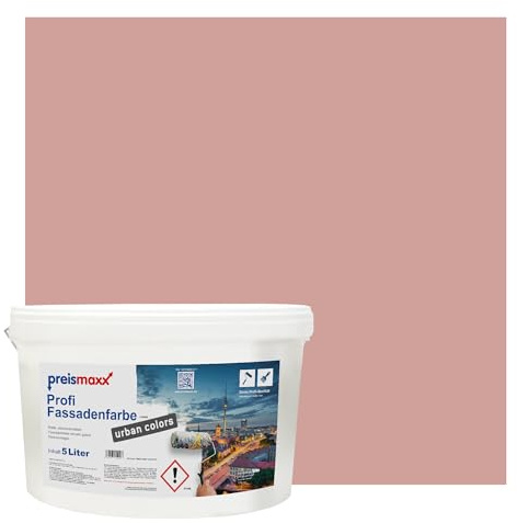 Preismaxx Profi Fassadenfarbe urban colors, bunte Außenfarbe, rot, antikrot, antique red 5L, matte, wasserabweisende Aussen-Dispersion, hohe Wasserdampfdurchlässigkeit