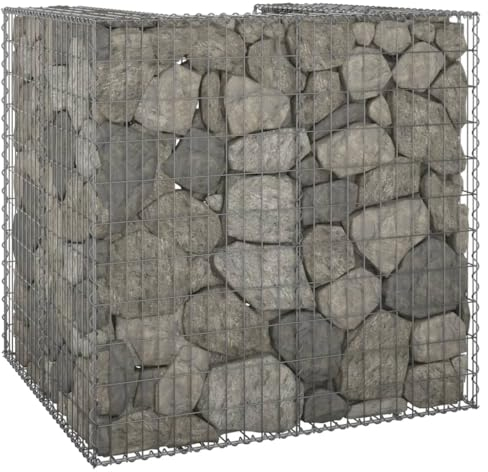 Tino Tech Revêtement de poubelle à gabions en acier galvanisé - 110 x 100 x 110 cm - Argenté - Panier à pierres - Paniers gabions - Clôture - Mur de jardin - Gabion - Grille
