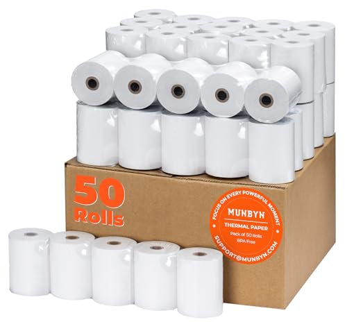MUNBYN Thermopapier für Star Micronics TSP100 TSP143 Epson 80 mm Belegdrucker, quadratisch, POS-Register, 80 mm Thermo-Belegpapier, BPA-frei, Plus-Version, 80 mm, 50 Rollen