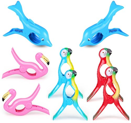 8 Pcs Towel Clips for Beach Chairs, Beach Towel Clips Jumbo Size Flamingo Chair Clips Parrot Clips Clothes Pins Towel Holders Colorful Towel Clips for Pool Loungers Blanket Cruise Patio Summer Travel