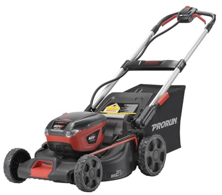 PRORUN Cortacésped autopropulsado inalámbrico de cubierta de acero de 60 V y 21 pulgadas con batería de 5.0 Ah y cargador PLM16021SP