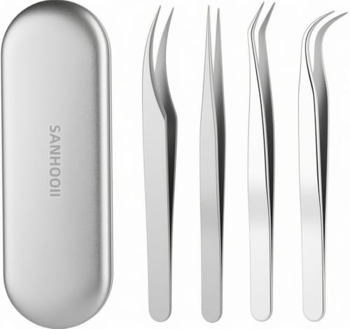 SANHOOII professionella ögonfransförlängningar pincett för individuella/lyster/rem/False fransar, 4-i-1 set sminkpincett