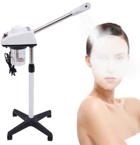 Professionelle Gesichtsdampfer Nano-Ionen und Ozon Bedampfer, Heiße Dampfgerät mit Warme Nebel, Höhe Einstellbar, für Salon Zuhause Spa, Mitesser entfernen Hautalterung Ermäßigen, Weiß