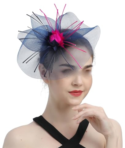 Yeuyyben Damenhut mit Federn, Blume, Hochzeit, Cocktail, Teeparty, Kopfbedeckung für Mädchen, navy, One size