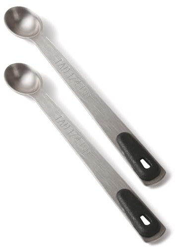 BERYLER® 2 x 1/4 einzelne Messlöffel mit schwarzem Silikongriff, nur kleiner Messlöffel, einzelne winzige Messlöffel, Mini-Messlöffel aus Edelstahl