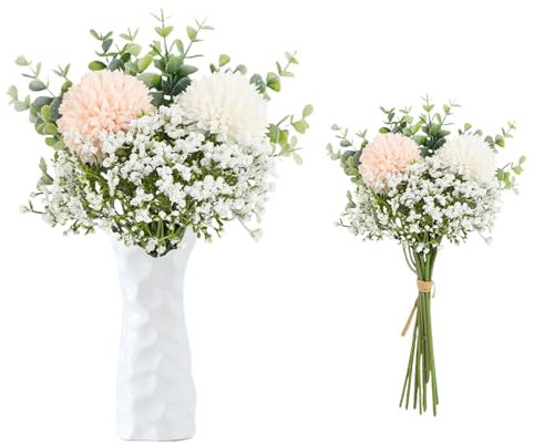 astylishome Faux Flowers Artificial Dandelion 12 Pcs Lovely Fake Flower Dandelions Bridal Bouquet Craft Accessories with Stems for Home Office Decor White and Pink 1807