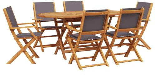 vidaXL Garten Essgruppe 7-TLG., Gartengarnitur mit Klappdesign, Sitzgruppe für Garten Terrasse, Gartentisch Stühle Gartenmöbel, Stoff Massivholz Akazie Anthrazit