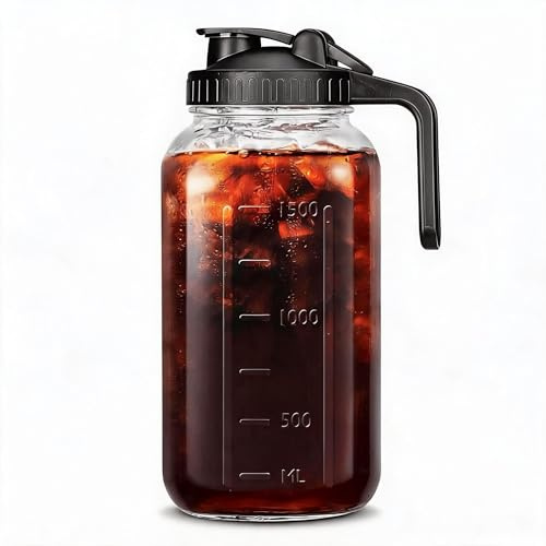 Bewinner Fría, Jarra de Vidrio Grueso para Cerveza Fría, Jarra para Helada con Filtro de Acero Inoxidable, Tapa a Prueba de Fugas para café Helado, Limonada (2000ml)