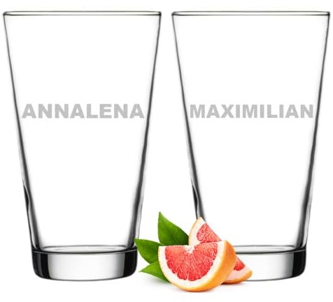 polar-effekt Leonardo Lot de 2 verres à cocktail 300 ml avec gravure personnalisée – Cadeau d'anniversaire – Verres pour jus, cocktails et long drinks – Sans BPA