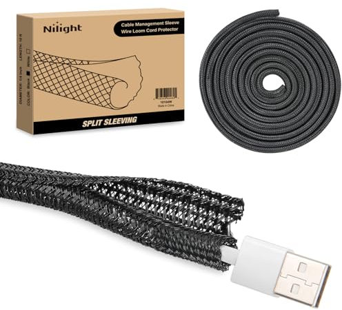 Nilight Cable Sleeve, 10ft-1/4inch Cable Management Sleeves, Braided Cable Sleeving, Split Self Wrapping Wire Loom for Computer Cable Electrical Wire Automotive Harness Protector Organizer, Black