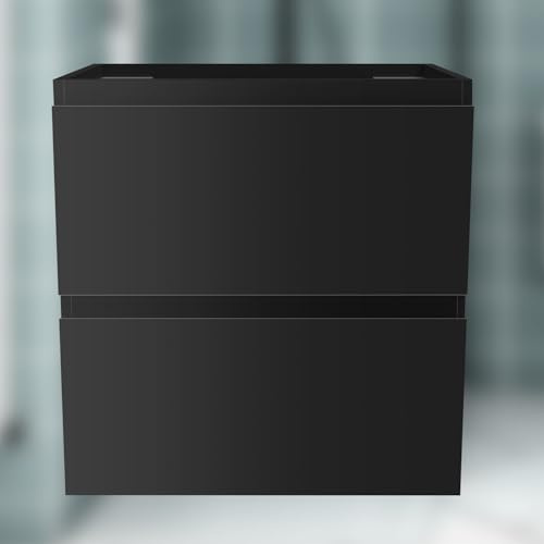 Acezanble Unterschrank Waschtischunterschrank Hochglanz Schwarz,Waschbeckenunterschrank mit 2 Schubladen SoftClose Wandmonatge 50x38,5x52cm