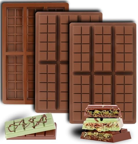 3 Stück tiefe Schokoladenriegel-Form für Dubai-Schokoladentafeln, antihaftbeschichtet, lebensmittelechtes Silikon, Pistazien, Süßigkeiten, Schokoladensnacks, Milchschokolade, 18 Formen XL Size