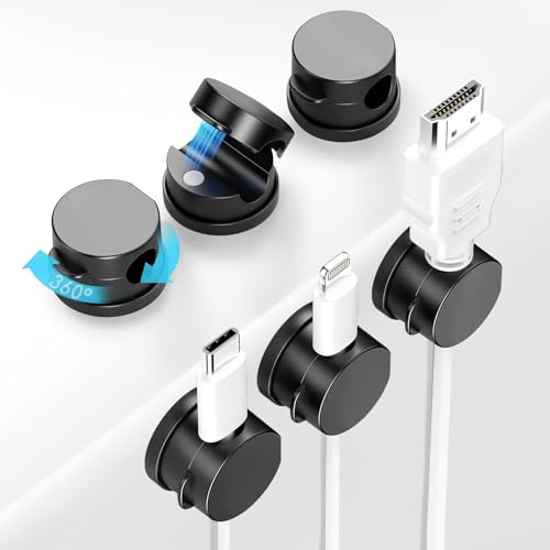 wokdsbl 6PCS Magnetic Cable Clips - 360° Base Rotation Cable Tidy Clips, Hide Phone Charging Cable Keeper, Strong Adhesive Wire Charger Holder, Cable Management for Bedside Organiser Desk Nightstand