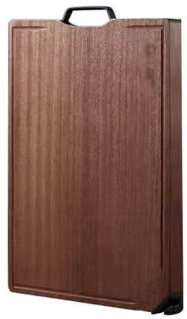 Planche à découper en bois avec poignée en métal et rainures pour jus – Grand bloc de boucher réversible pour cuisine, viande, fromage, légumes – Planche à charcuterie épaisse