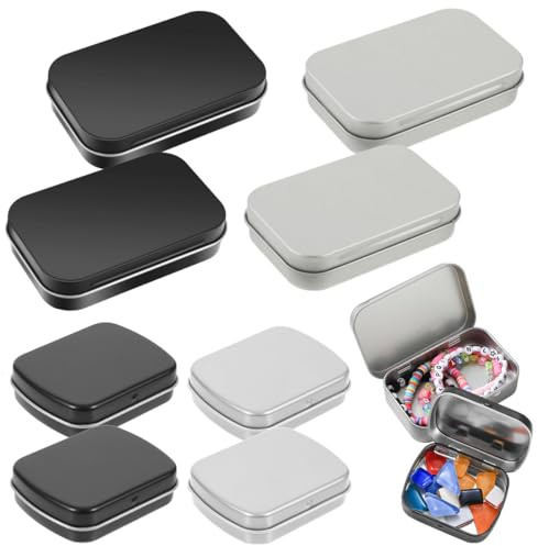 SamHeng 8 Pcs Tins Containers, 95mm/60mm Rectangular Tin Box Portable Metal Empty Hinged Tins Cans, Small Basic Necessities Home Storage Organizer with Lid for Keys Candy Biscuits Coin Pill Jewelry