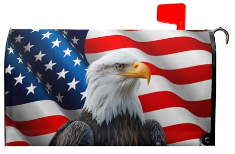 USA Flag Bald Eagle Patriotic Mailbox Cover Magnetic 4th of July American Flag Post Letter Box Covers Happy Independence Day Waterproof Letterbox Protection for Outdoor Garden Yard Home 21’’x18’’