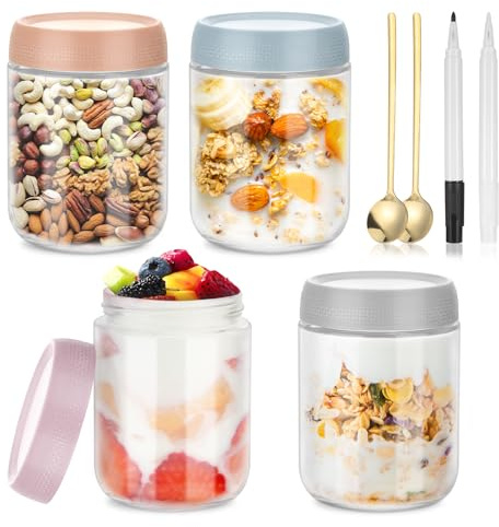 Zocipro 4 Stück Overnight Oats Gläser, 500ml Meal Prep Gläser, Glas Mealprep mit Deckel für Hausgemachte Marmeladebecher Müslibecher Joghurtbecher Puddingbecher to Go