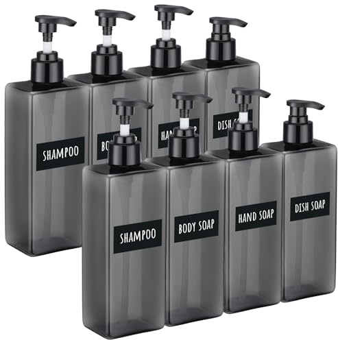 Segbeauty Seifenspender Grau, 8 Stück 500ml Spülmittelspender Küche, Pumpspender Kunststoff, Seifenspender mit Wasserdichtes Etiketten, für Badezimmer