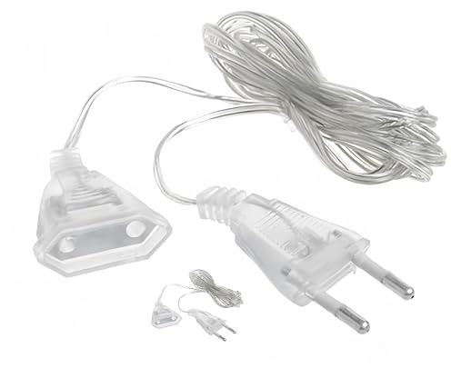 COMVASTARS 2 Pcs Prolunga Elettrica 5 metri,Trasparente filo elettrico,filo elettrico trasparente cavo flessibile,Cavo di Prolunga Piatto,Spina elettrica,Trasparente per Lanterne LED e Esterni.