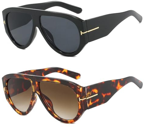 HTTDSLF 2 Stück Sonnenbrille Damen Herren Retro, Sonnenbrille für Damen, Retro Square Sonnenbrillen Herren 70er Jahre, Groß Frauen Sonnenbrillen, mit UV Schutz Sunglasses