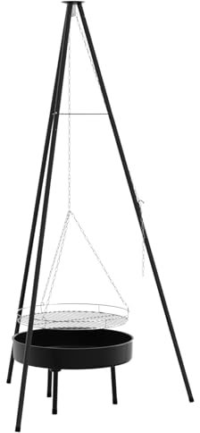 vidaXL Trípode de Cocina para fogata con Parrilla y Bandeja de Fuego de 170 cm, asados al Aire Libre en Verano. Es portátil, Ideal para el jardín, Cocina Moderna, aguanta el Calor y so