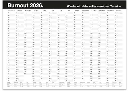 Burnout 2026 - Wandkalender DIN A2 • lustiger Jahresplaner für's Büro, die Arbeit und Zuhause • 14 Monate