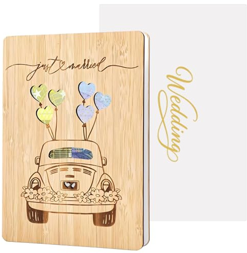 Gekamoyue Tarjeta para Regalar Dinero Boda, Tarjeta Felicitación Regalo de Madera con Flor, Regalo Novios, Sobre para Regalo Dinero Boda para Amigos Parejas Novios