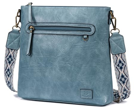 Pomelo Best Umhängetasche Damen Mittelgroß mit RFID Kartenfächern und breitem verstellbarem Gurt, Vegan Leder Handtasche Damen klein, Crossbody Bags Reisetasche für Frauen (Blau)