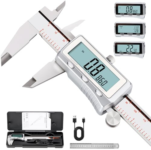 Wiederaufladbarer Digital-Messschieber von HARDELL (0-150mm) - Mit Akku, LCD-Backlight & Edelstahl-Körper - Automatische Abschaltung - Für Präzisionsarbeiten, 3D-Druck und Heimwerker