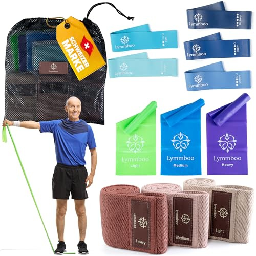 Lymmboo TPE-Fitnessband Set, 5 Loop- und 3 Hipbänder, 3 Therabänder für Training, Yoga, Pilates, Muskelaufbau & Ganzkörpertraining