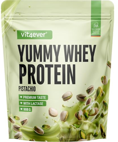 Yummy Whey Proteína de Suero - Polvo 908 g - Pistacho - Hasta 22 g de Proteínas por Porción - Para Desarrollo & Mantenimiento Muscular - Batido Proteico Premium con Lactasa
