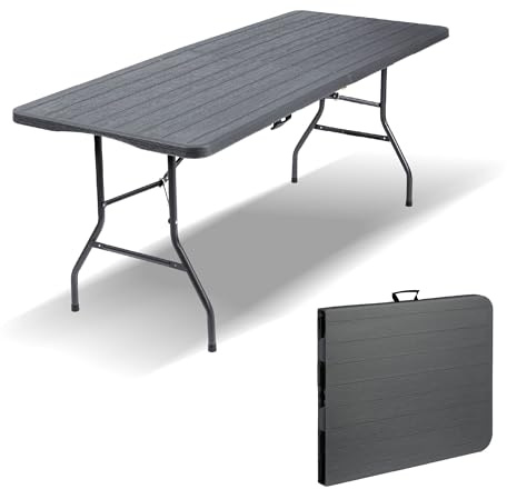 IlGruppone Tavolo Pieghevole Rettangolare Valigetta In HDPE Pieghevole Cucina Giardino Fiera Mercato Pic Nic Campeggio In Dura Resina 180X74X74 Richiudibile Salvaspazio (Antracite, 180X74X74 cm)