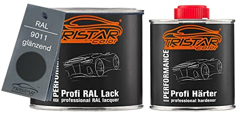 TRISTARcolor RAL 9011 Graphitschwarz glänzend Lack Dose + Härter 0,75 L | 2K-Set aus Lack + Härter, schnelltrocknend