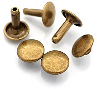 CRAFTMEMORE 9mm Cap x 8mm Post Leather Rivet Double Cap Rivets Tubular Metal Rapid Rivet Studs Leather Craft 50 Sets (8 mm Post, Antique Brass)