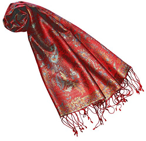 Lorenzo Cana - Seidenschal Schal 100% Seide jacquard gewebt harmonische Farben mit Fransen 35 x 160 cm Paisley Muster Seidentuch