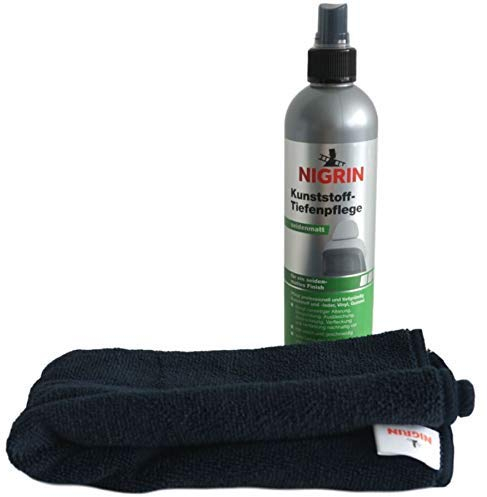 NIGRIN Kunststoff Tiefenpflege Seidenmatt 300ml Spray Tiefenpfleger + Mikrofaser-Tuch