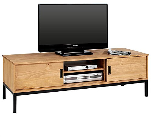 IDIMEX Lowboard TV Möbel Selma, Fernsehtisch Fernsehschrank im Industrial Design mit 2 Schiebetüren 1 offenes Fach, Kiefer massiv, gebeizt/gewachst