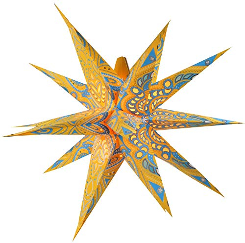 GURU SHOP Faltbarer Advents Leucht Papierstern, 3D Weihnachtsstern - Multipointer Menoris Gelb, 60x60x60 cm