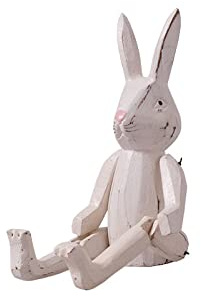 kadoh Kantenhocker Tier (Hase-weiß) 16 cm • Deko-Figur aus Holz für Wohnzimmer • Handgemachte Holztiere