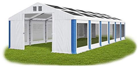 Das Company Tenda per Feste bianco-blu 6x12m Tetto e Lati Trasparenti Impermeabile 580 g/m2 PVC Costruzione Summer