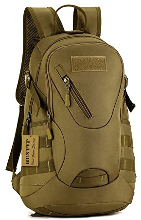 HUNTVP® 20L Taktisch Rucksack Molle Schultasche Wasserdicht Studenttasche Schoolbag Mini Tagesrucksack Multifunktionale Militär Daypack Sporttasche für Outdoor Camping Wandern, Braun