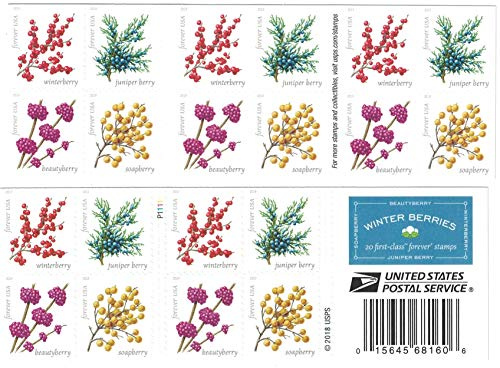 Winter Berries Book of 20 First Class US Postage Stamps Wedding Celebrate Engagement (20 Stamps)