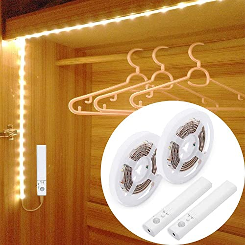 LUXJET 2pack LED Strip Batteriebetrieben Bewegungsmelder 1.5M, 3000K Warmweiß LED Band Batteriebetrieben Bewegungsmelder für Kleiderschrank, Schrank